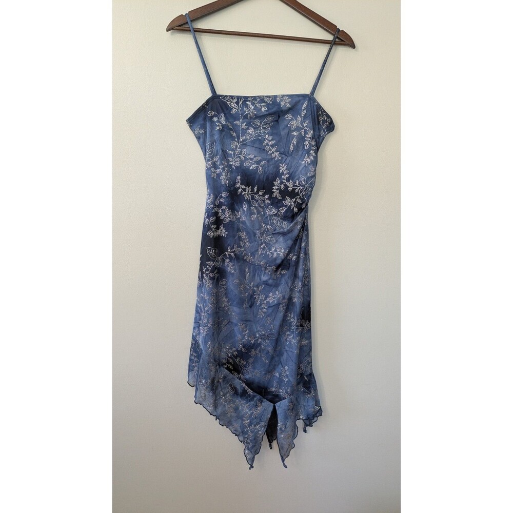 Vtg Y2K Taboo Dress Fairy Grunge Floral Asymmetric Sparkly Hoco Blue Silver M